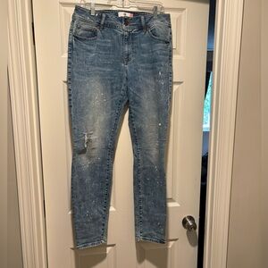 CAbi Blue Skinny Jeans with Distressed Details